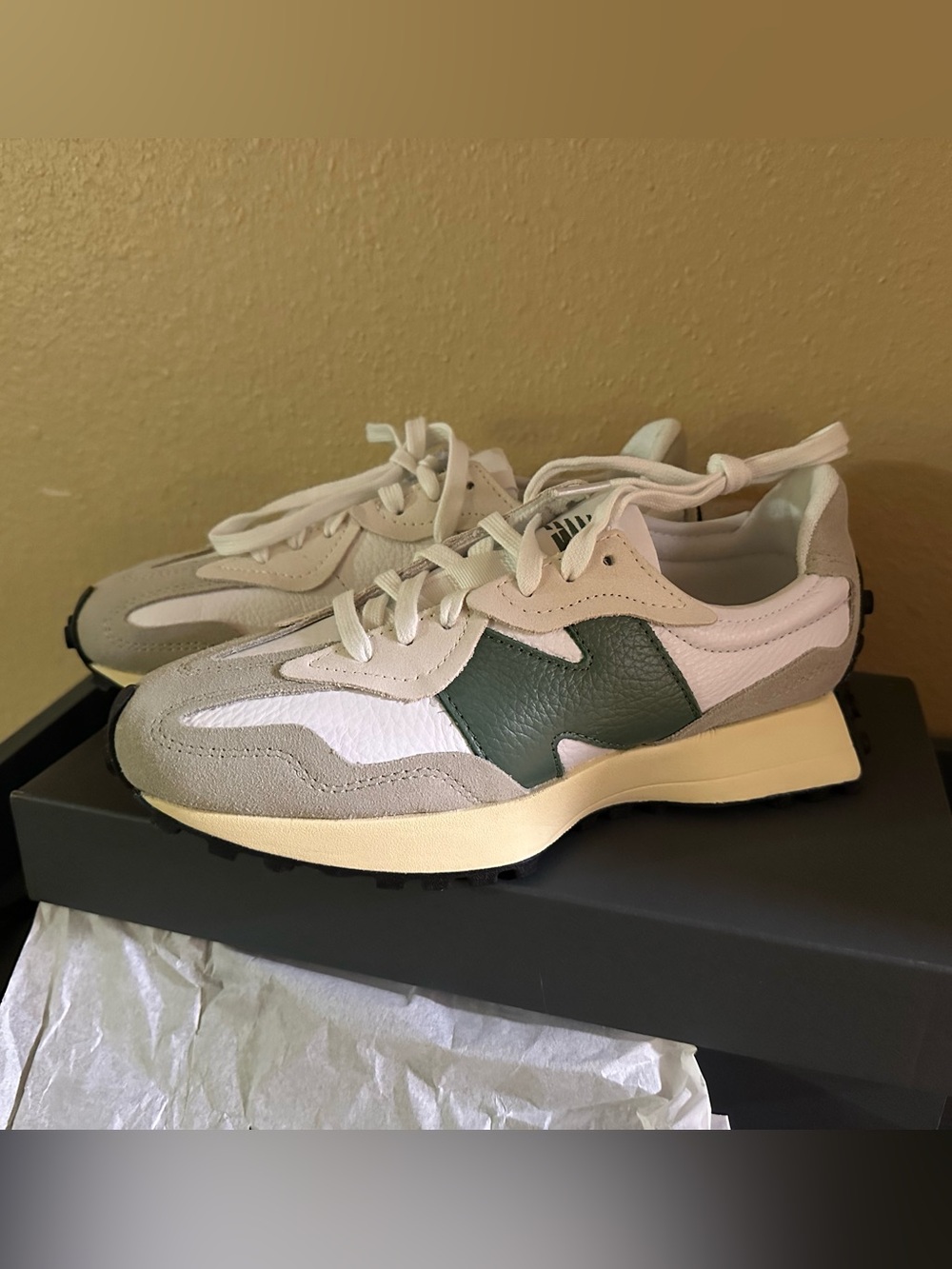 New Balance White Sneakers with Dark Green N - 327 Lifestyle - Picture 2 of 10